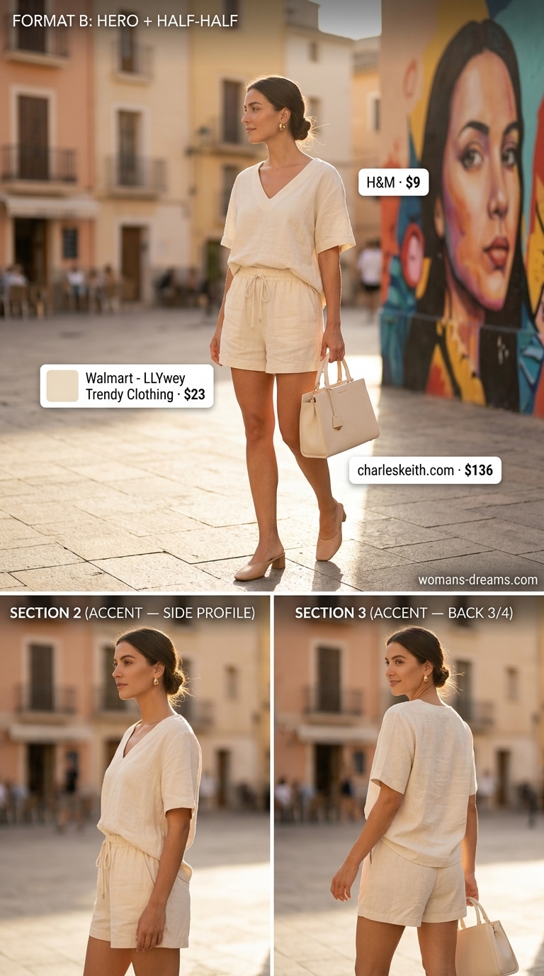 OOTD outfit inspo summer for women 2026: Peach matching set, heeled mules for resort dinner.