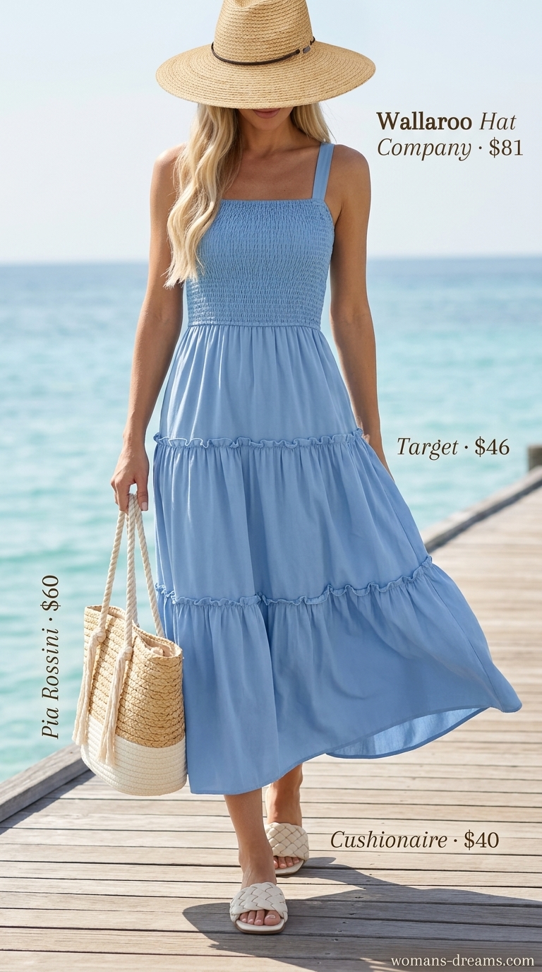 Ocean blue maxi dress for trendy Miami summer outfits for women 2026, perfect for beach days.