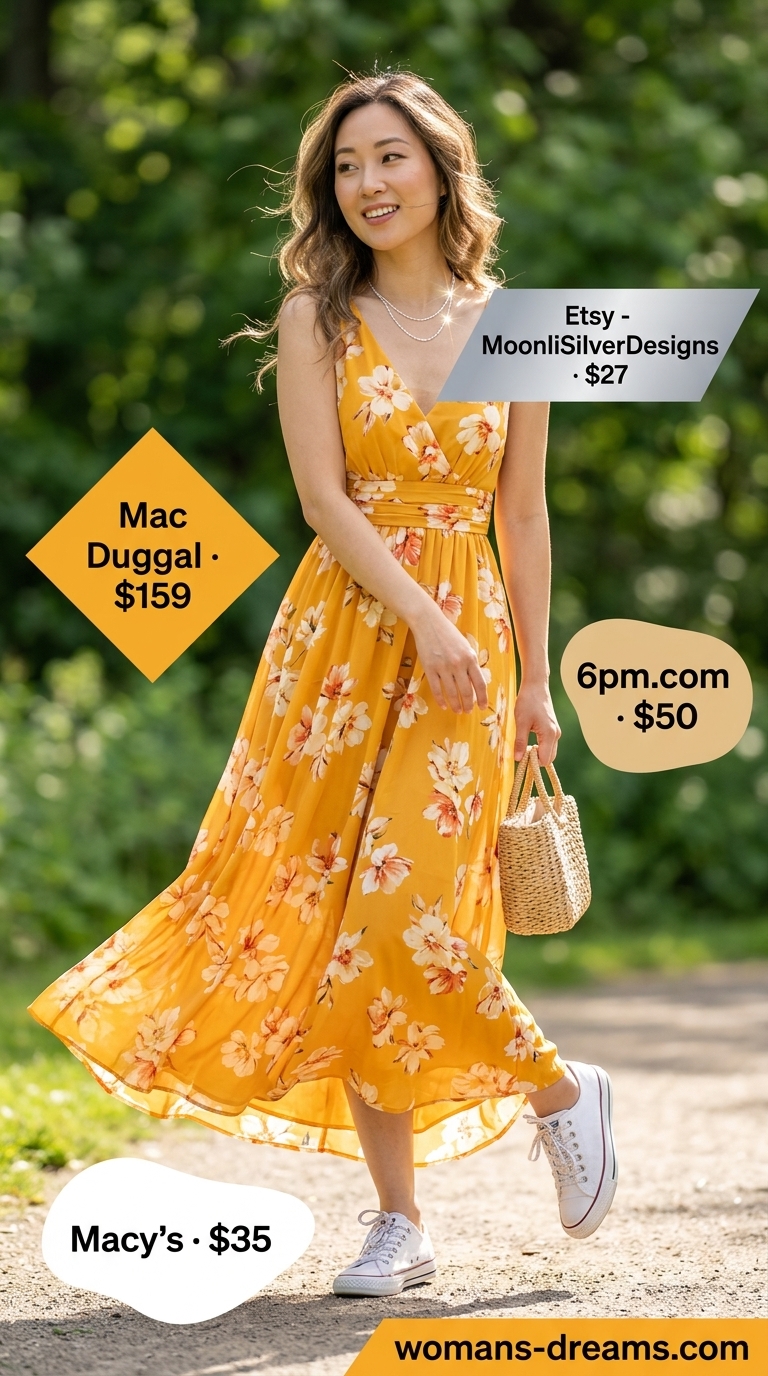Elegant summer flowy maxi dresses 2026: Sunny yellow wrap maxi dress for picnics & casual daytime events.