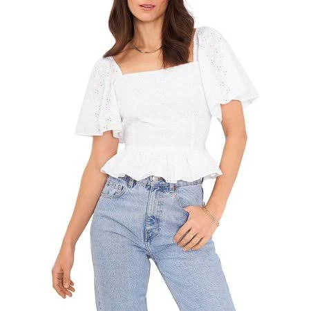top 1.state Womens Eyelet Square Neck Blouse Walmart - Brands For Half Price $19.95