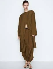 skirt 100% silk midi skirt with gathered details - STUDIO - Caramel massimodutti.com $320