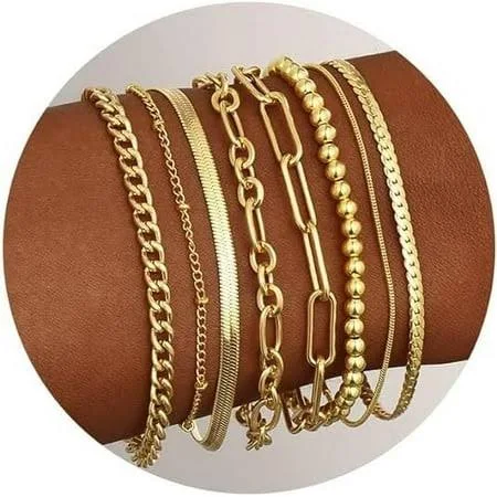 accessory 14K Gold Plated Dainty Layered Chain Bracelets Walmart - MAEXTRO $11.52