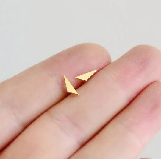 accessory 14K Solid Gold Geometric Triangle Stud Earrings Etsy - Seller $153.83