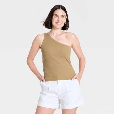 one shoulder top A New Day Women's One Shoulder Rib Knit Tank Top Target $12