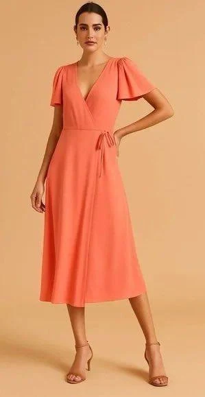 dress Abercrombie & Fitch New Abercrombie Fitch Angel Coral Flutter‎ Sleeve Wrap Midi Dress Small Party | Sz: S | Color: orange Curtsy $60