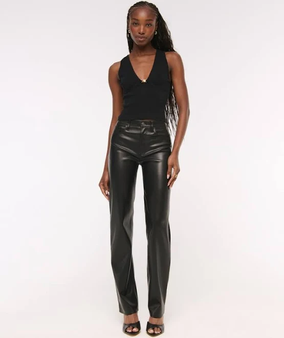 bottoms Abercrombie & Fitch Women's High Rise 90s Relaxed Vegan Leather Pants Abercrombie & Fitch $59.99