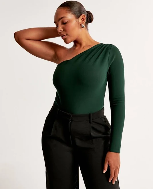 one shoulder top Abercrombie & Fitch Women's Long-Sleeve Asymmetrical Crepe Bodysuit Abercrombie & Fitch $32.97