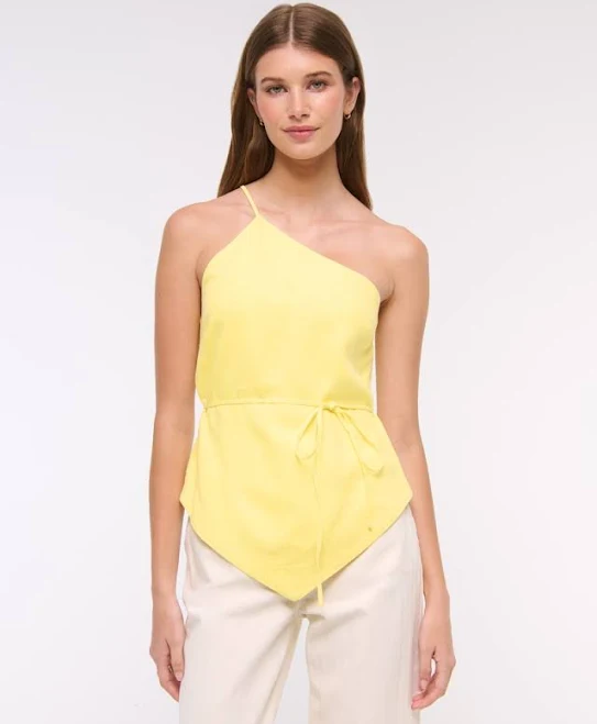 asymmetric neck top Abercrombie & Fitch Women's One-Shoulder Asymmetrical Linen-Blend Top Abercrombie & Fitch $18.97