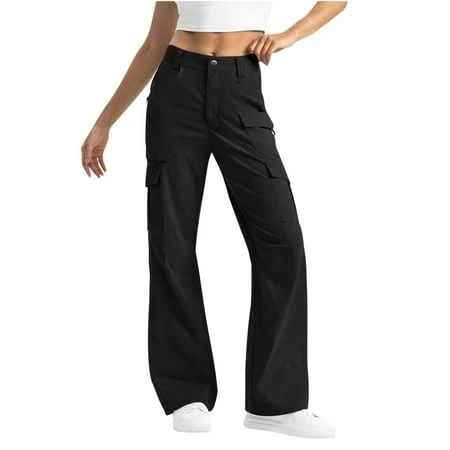 bottom Aherbiu Women's High-Waisted Straight Leg Cargo Pants with Multi Pocket Walmart - AherBiu Store $15.99