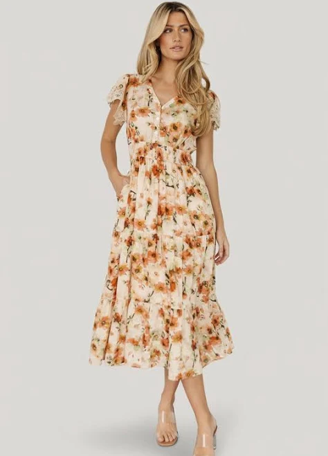 dress Aliyah Midi Dress — Cream Floral Lace Detail Baltic Born $45