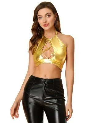 camisole Allegra K Metallic Hollow Out Backless Halter Tube Crop Top Target $21.99