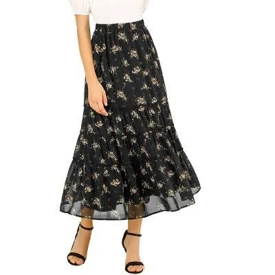 skirt Allegra K Women's Floral Elastic Waist Tiered Ruffle Midi Skirt (2 Target $60.99