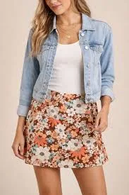 mini skirt Altar'd State Floral Mini Skirt Womens Medium Retro 70s Boho A-Line Brown Orange eBay $27