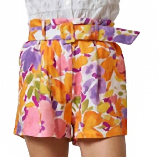 shorts Alyssa Floral Print Belted Shorts In Orange Multi ShopSimon $38.35