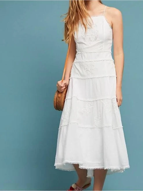 dress Anthropologie Dresses | Anthropologie White Tiered Eyelet Midi Sundress | Color: White | Size: 2 | Brittanyallen7's Closet Poshmark $40