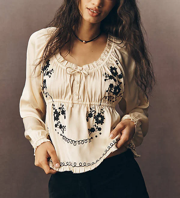 top Anthropologie Long Sleeve Embroidered Blouse Anthropologie $89.95