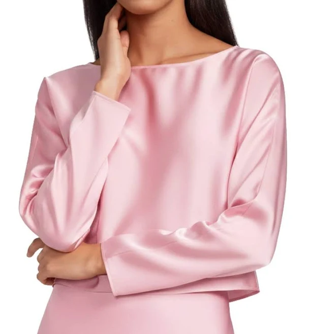 top Antonio Melani Tops Antonio Melani Blyss Boat Neck Long Sleeve Coordinating Satin Blouse Womens Dillard's $79