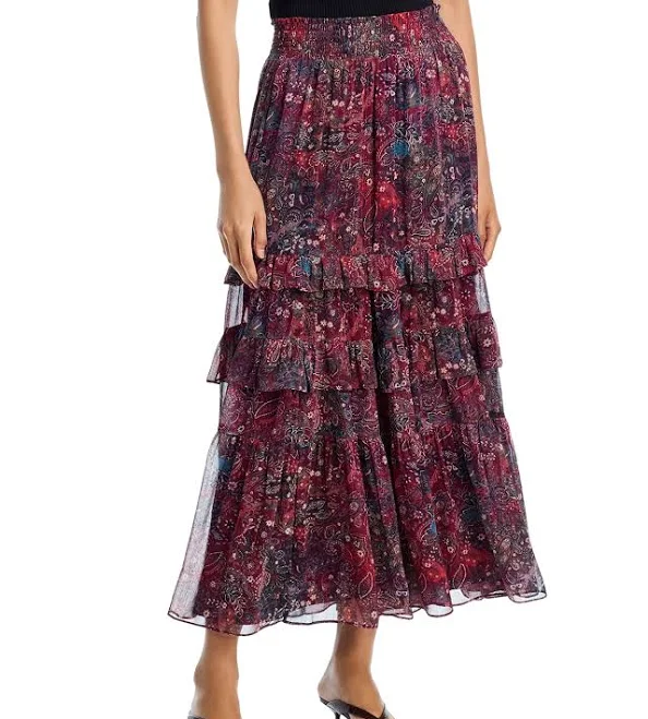 skirt AQUA Women's Paisley Tiered Boho Maxi Skirt Bloomingdale's $35.2
