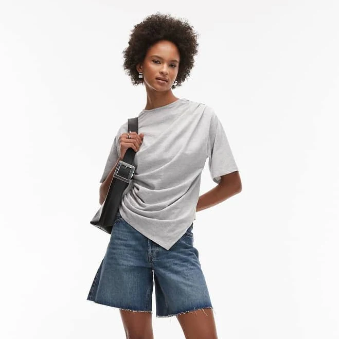 asymmetric neck top ASOS Ruched Asymmetric Hem T-Shirt ASOS $15.19