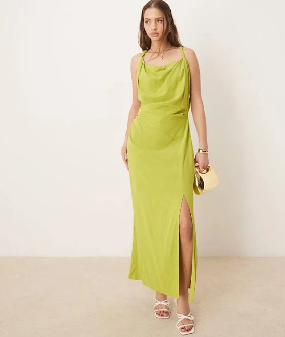 dress ASOS Twist Shoulder Linen Midi Dress with Ruching ASOS $44.99