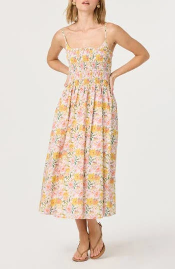 dress Astr The Label Women's Floral Print A-Line Smocked Midi Dress Nordstrom Rack $54.97