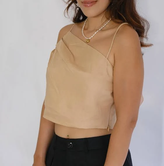 asymmetric neck top Asymmetric Linen Crop Top All Bodies $27