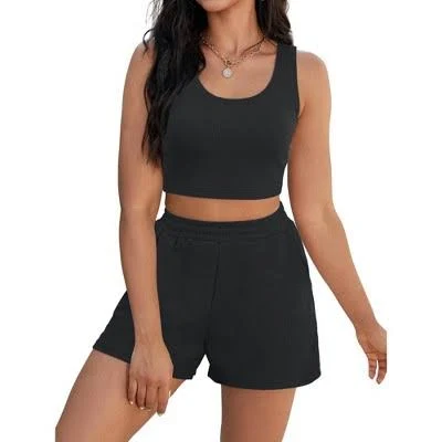 matching set ATHLECHIC Women's Ribbed Knit Crop Tank Tops Short Sets with Pockets Travel Outfits 2 Pcs Target $28.99