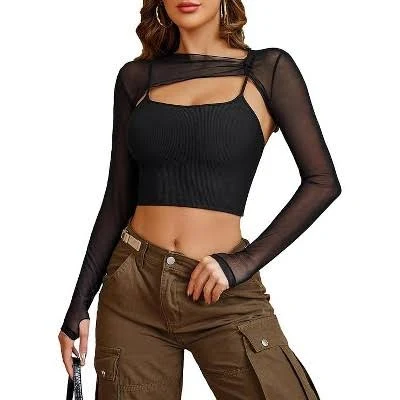 top Avidlove Women's Mesh Long Sleeve Crop Top with Spaghetti Strap Target $22.49