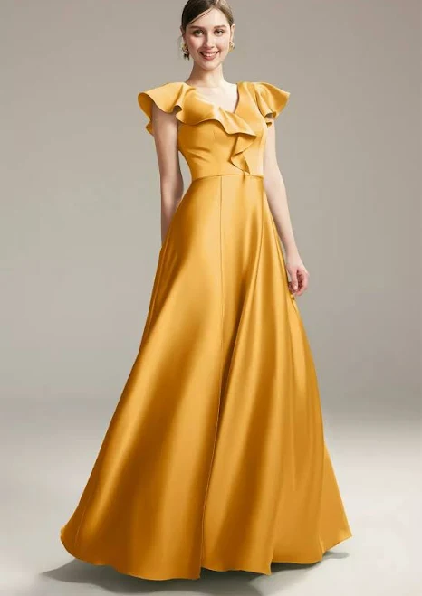 dress AW.Bridal A-Line V-Neck Floor Length Satin Bridesmaid Dress AW Bridal $107.99