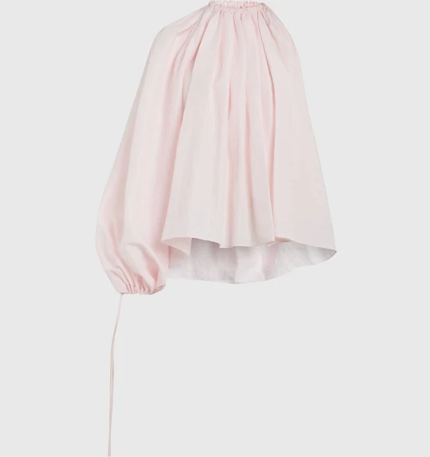 one shoulder top Awake Mode Women's One-Sleeve Voluminous Linen Top Saint Bernard $535