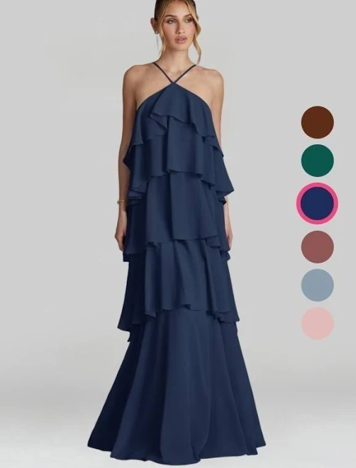 dress Azazie A-Line Halter Neck Floor-Length Chiffon Bridesmaid Dresses Azazie.com $99