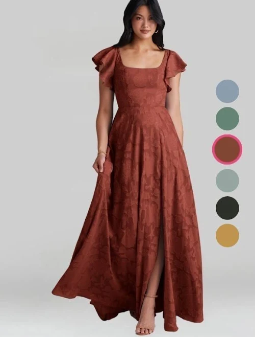 dress Azazie A-Line Square Neck Floor-Length Floral Bridesmaid Dresses Azazie.com $129