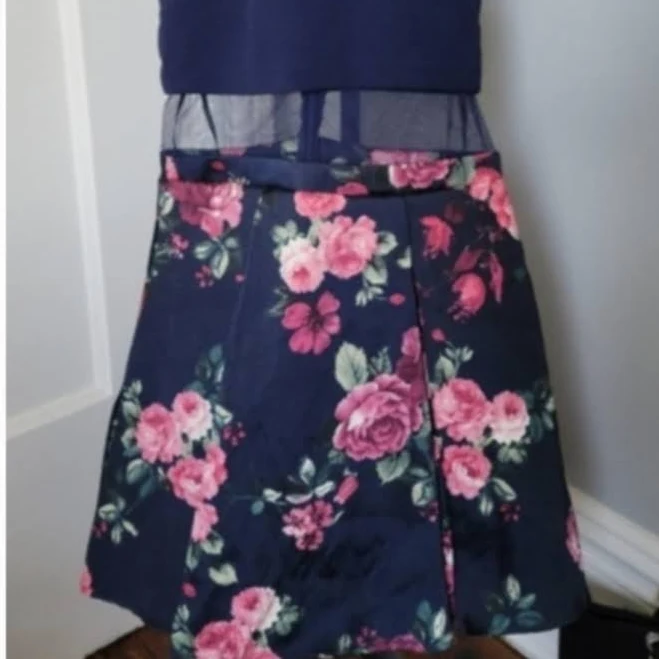 mini skirt B Darlin Skirts | B Darlin Navy And Pink Floral A-Line Skirt | Color: Blue/Pink | Size: 3/4 | Arrive_'s Closet Poshmark $49
