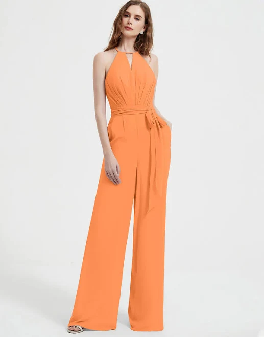 jumpsuit BABARONI Halter Neckline Pleated Jumpsuit with Sash Babaroni.com $99