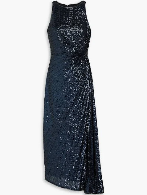 dress Badgley Mischka Women's Sequined High Neck Sleeveless Pleated Cocktail Dress THE OUTNET $209