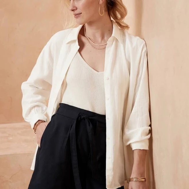top Banana Republic LINEN-BLEND OVERSIZED SHIRT - New Women | Color: White | Size: M Mercari $23.57