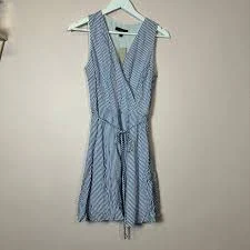 dress BANANA REPUBLIC White Navy Striped Wrap Sleeveless Dress, Petite 8P eBay $69