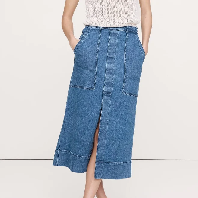 skirt Banana Republic Women's Denim Front-Slit Midi Skirt Banana Republic $91