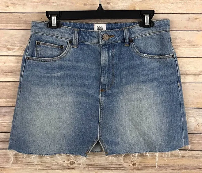 skirt Bdg Denim Mini Skirt M Blue Medium Wash A-line Frayed Hem Pockets eBay - dplace.shop $11.99