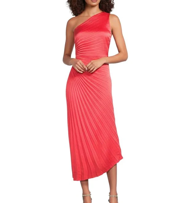 dress Belle by Badgley Mischka Kelsey Sleeveless One Shoulder Asymmetric Fit Satin Chiffon Dillard's $209