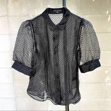 blouse Black Polka Dot Sheer Puff Sleeve Blouse Poshmark $10