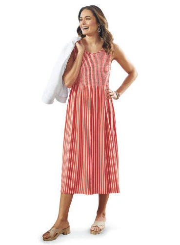 maxi dress Blue White Smocked Striped Maxi Dress, Sleeveless, Gathered Skirt, Knit in Size 2X by Northstyle NorthStyle $59.95