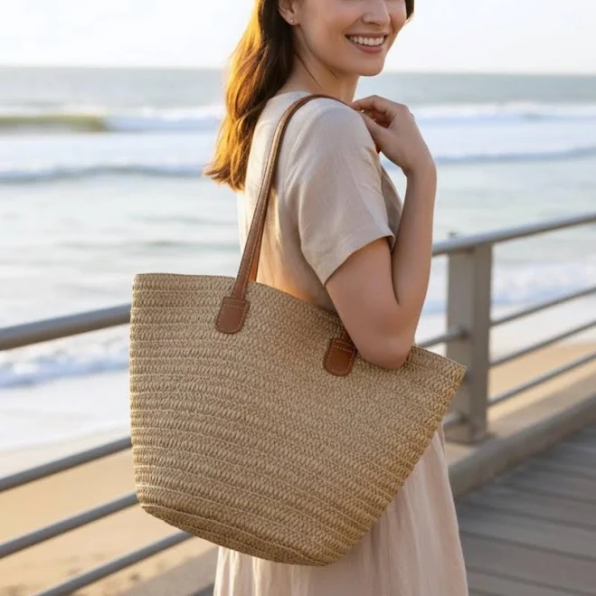 bag Bohemian-Style Raffia Woven Straw Tote Bag with Leather Handles Etsy - Seller $54.57