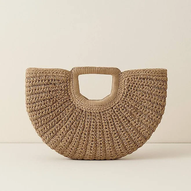 bag Boho Half-Moon Straw Beach Bag with Wooden Handles Etsy - Seller $32.91