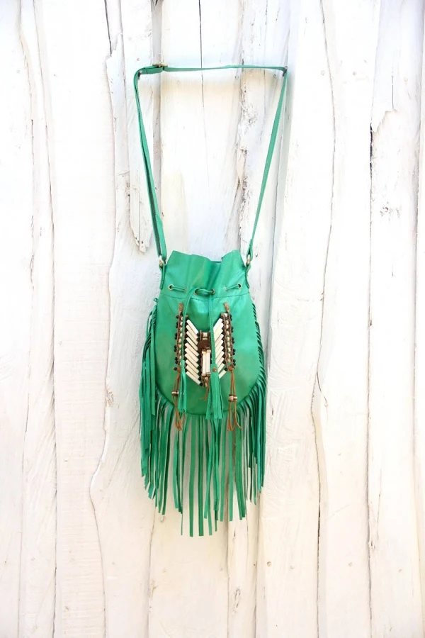bag Boho Leather Fringe Beaded Handbag Etsy - etnikabali $89
