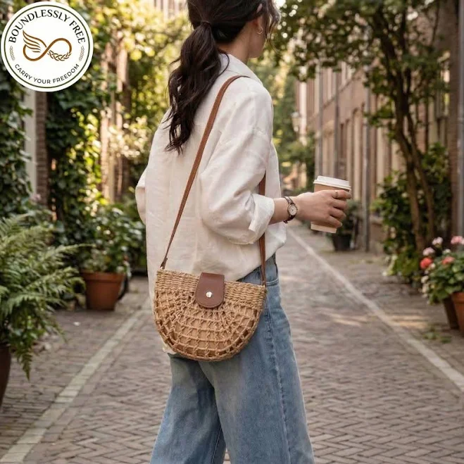 bag Boho Straw Crossbody Bag with Leather Strap Etsy - Seller $46.34