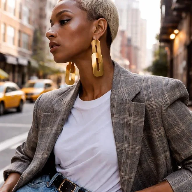 accessory Bold Gold Statement Earrings - Oversized Sculptural Drop Dangle Earrings - Lightweight Contemporary Jewelry for Everyday Elegance Etsy - LakaLuka $87.5