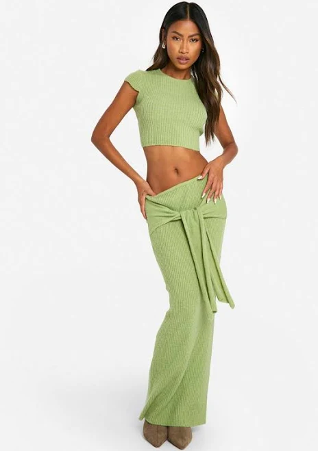 matching set Boohoo Rib Knit Top & Draped Maxi Skirt Matching Set boohoo USA $42.4
