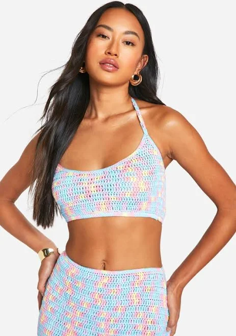 crop top Boohoo Women's Halterneck Rainbow Crochet Crop Top boohoo USA $20