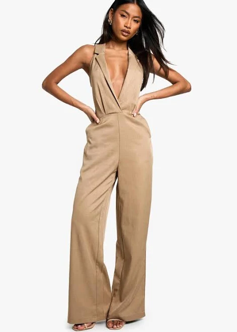 jumpsuit Boohoo Women's Tailored Plunge Wide Leg Jumpsuit boohoo USA $44.8